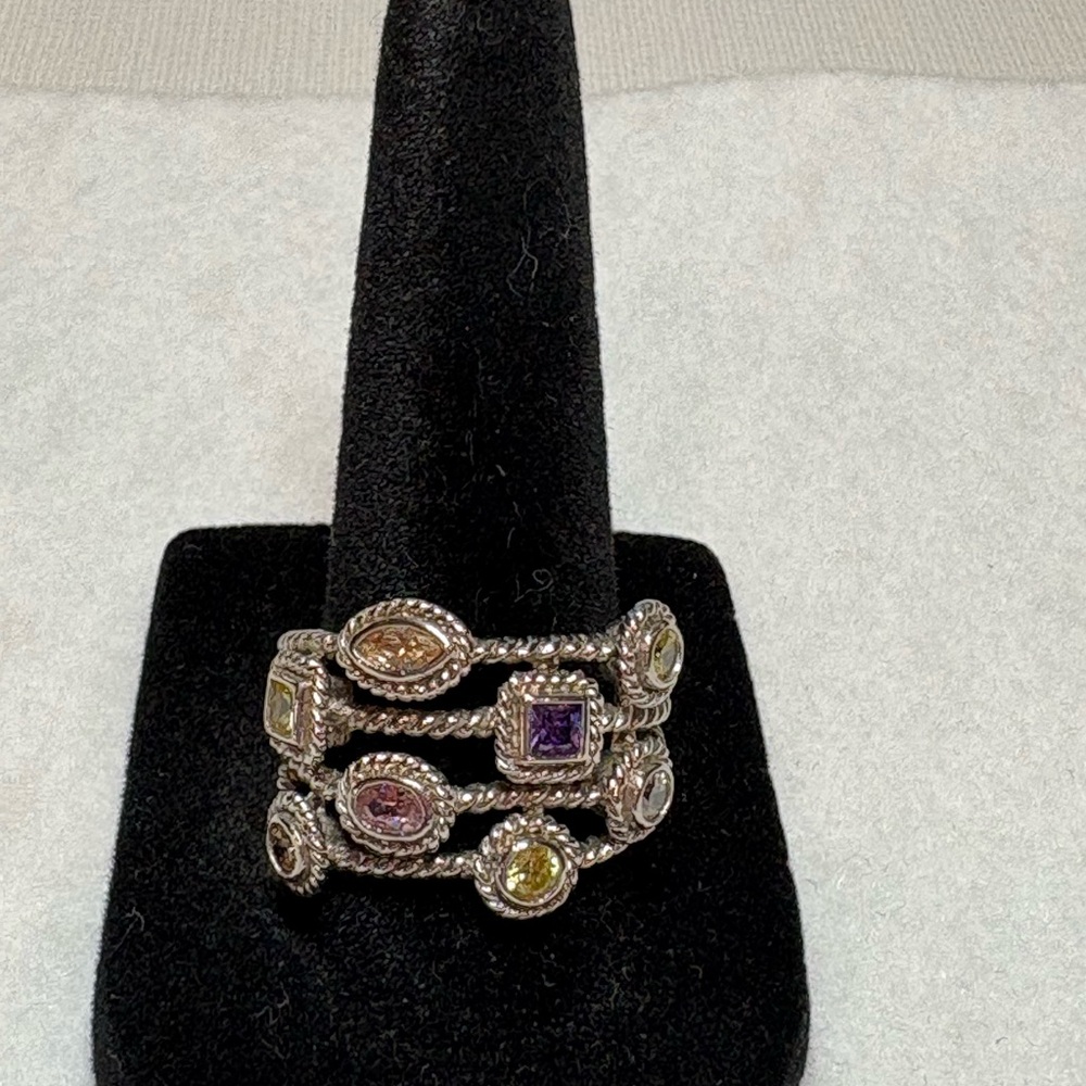 Sterling Multi-Gemstack Ring with Purple, Pink & Yellow Stones